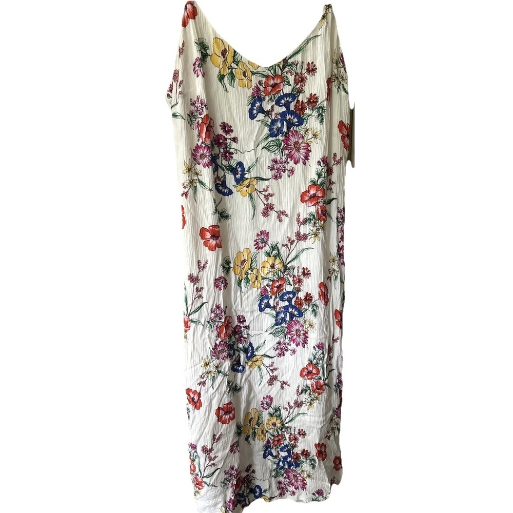 Express White Print Floral Midi Slip Dress Fully Lined Adjustable Strap Sz Xs